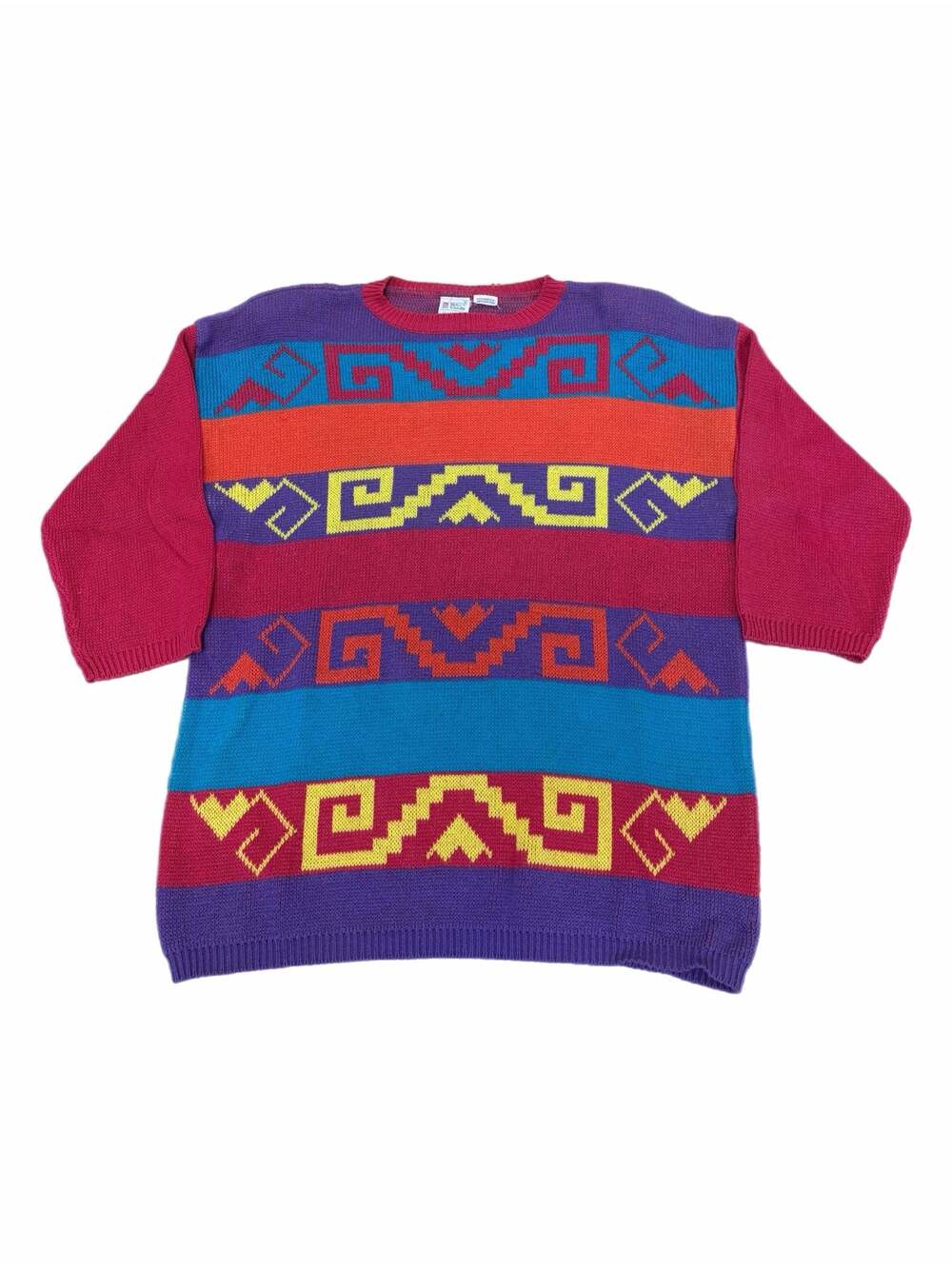 Vintage 80s Bay Club by Catalina Geometric Pattern Pullover Sweater
